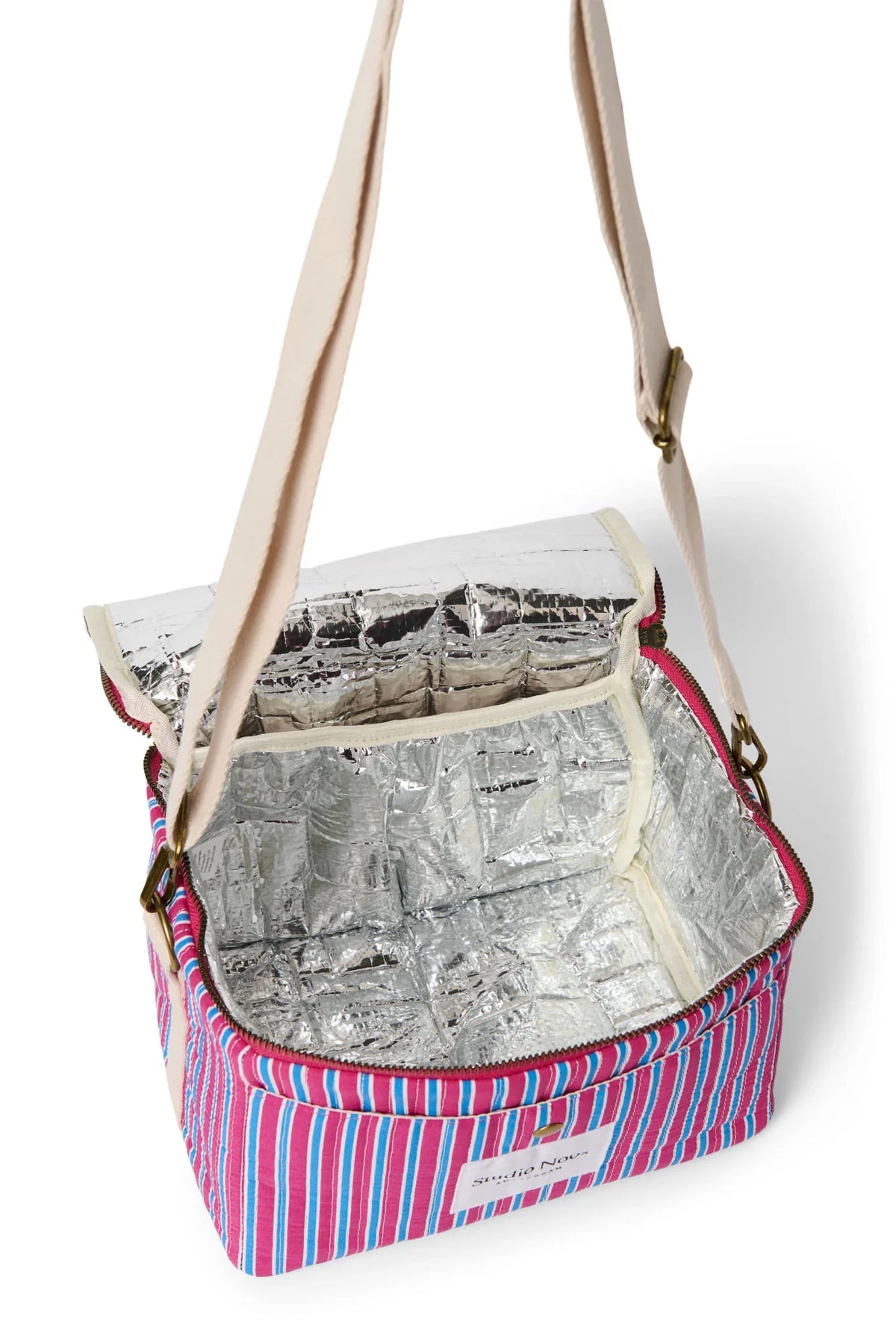 Kühltasche aus gestreiftem Popeline | Himbeere